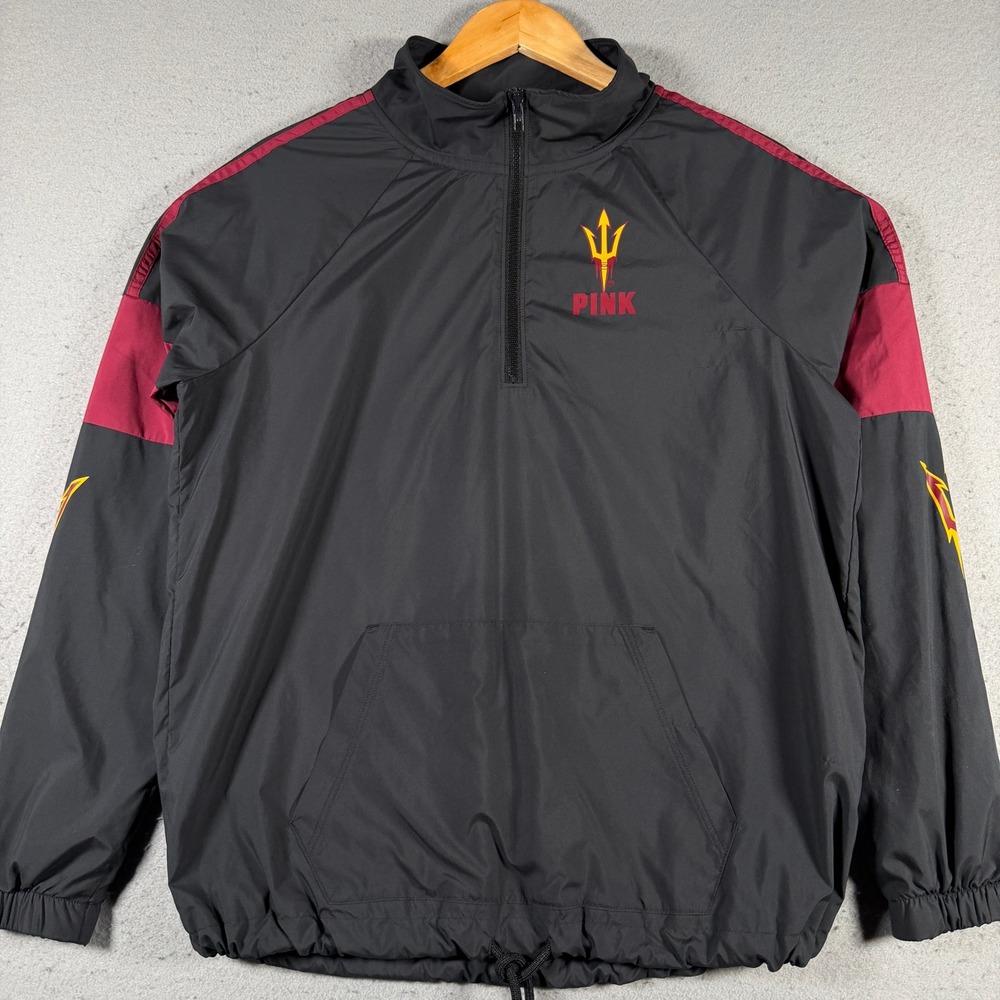 ASU Sun Devils Pink Victorias Secret Quarter Zip Windbreaker Jacket Black XS